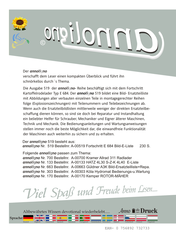 Fortschritt Landmaschinen Kartoffelrodelader Typ E 684 Bild- Ersatzteilliste & Explosionszeichnungen - annoligno 519